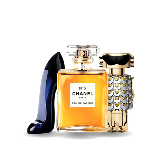 Sada 3 parfémů perfumes Carolina Herrera GOOD GIRL, Chanel Nº5 e Paco Rabanne FAME